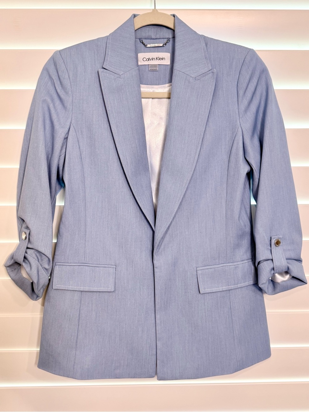 NWOT!! Calvin Klein Light Blue Tailored Open-Front Blazer - Picture 5 of 5